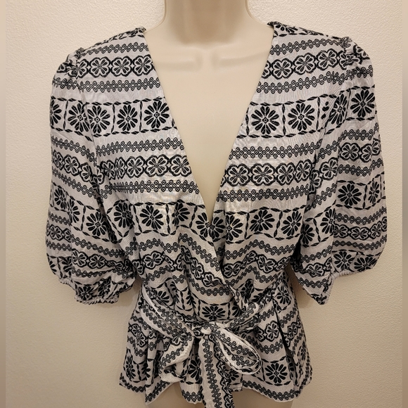 Ann Taylor Tops - Ann Taylor Embroidered Wrap Short Sleeve Blouse